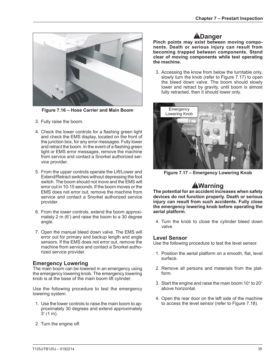 Danger, Warning | Snorkel TB125J User Manual | Page 35 / 74