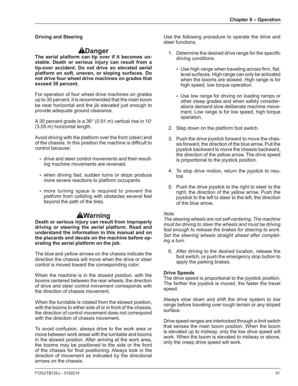 Danger, Warning | Snorkel TB125J User Manual | Page 51 / 74