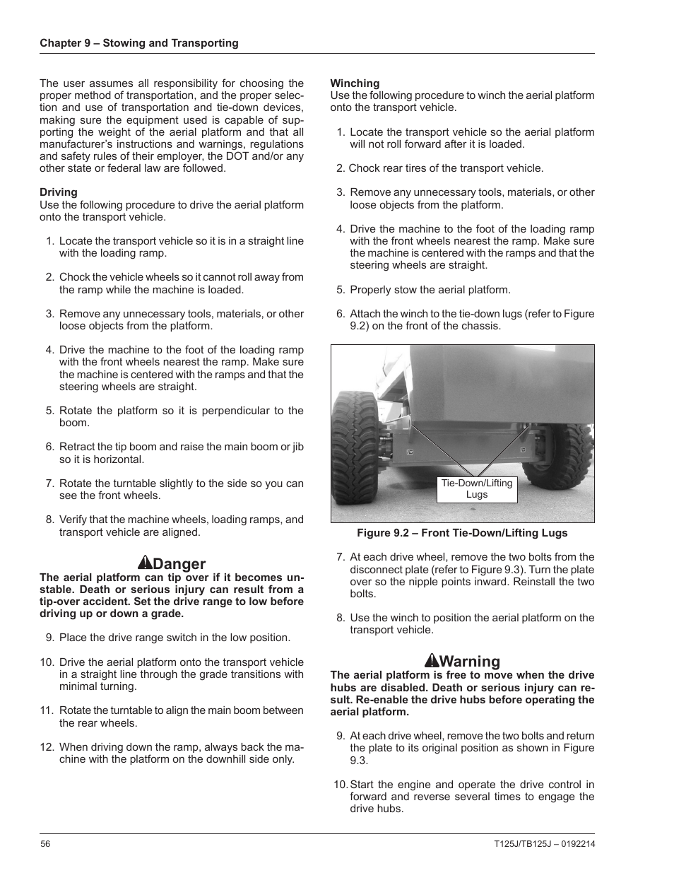 Warning, Danger | Snorkel TB125J User Manual | Page 56 / 74