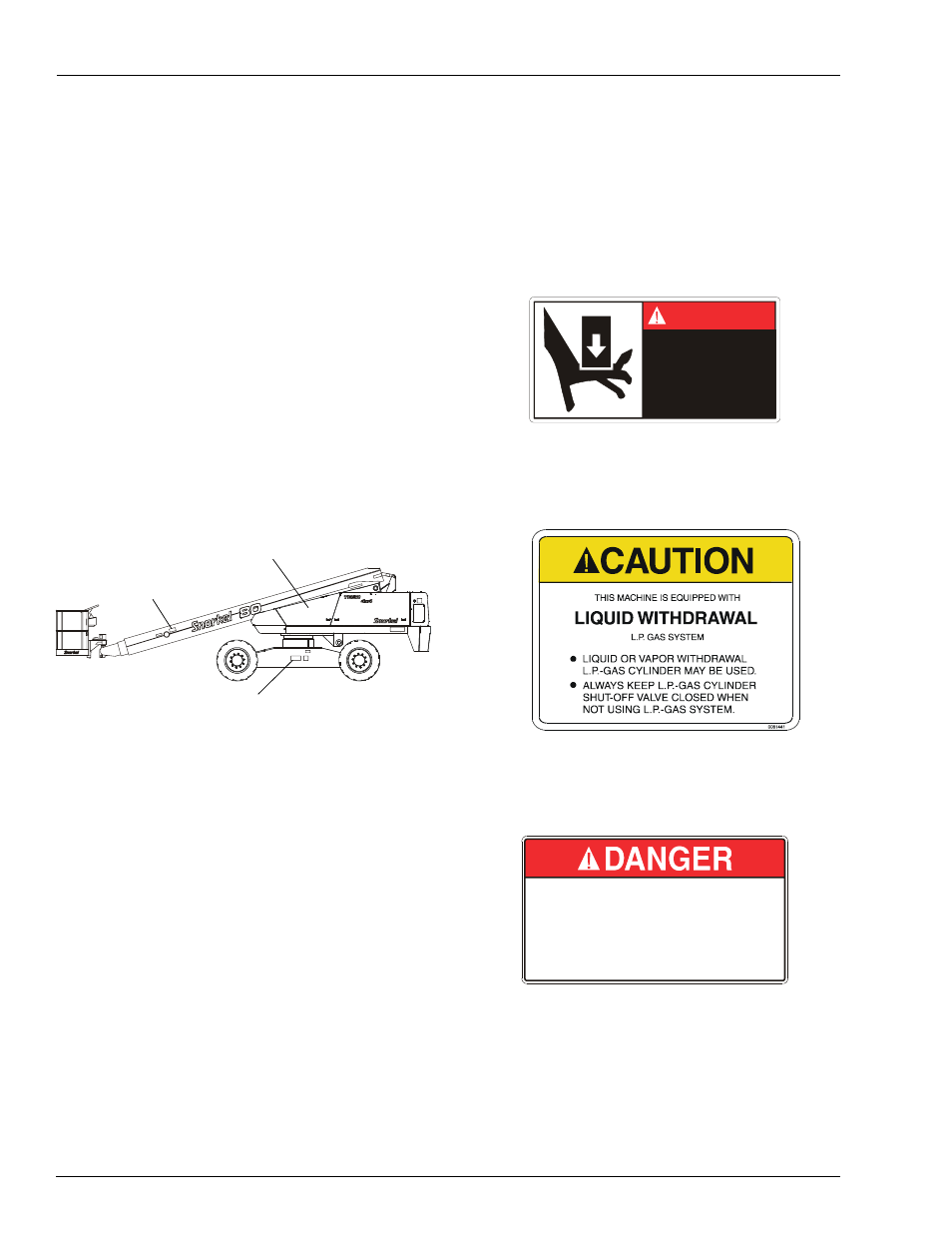 Danger, Do not reach through holes | Snorkel T85J User Manual | Page 42 / 74