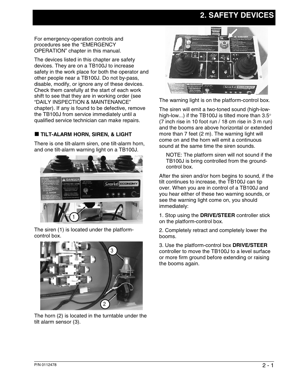 Safety devices | Snorkel TB100J User Manual | Page 15 / 89