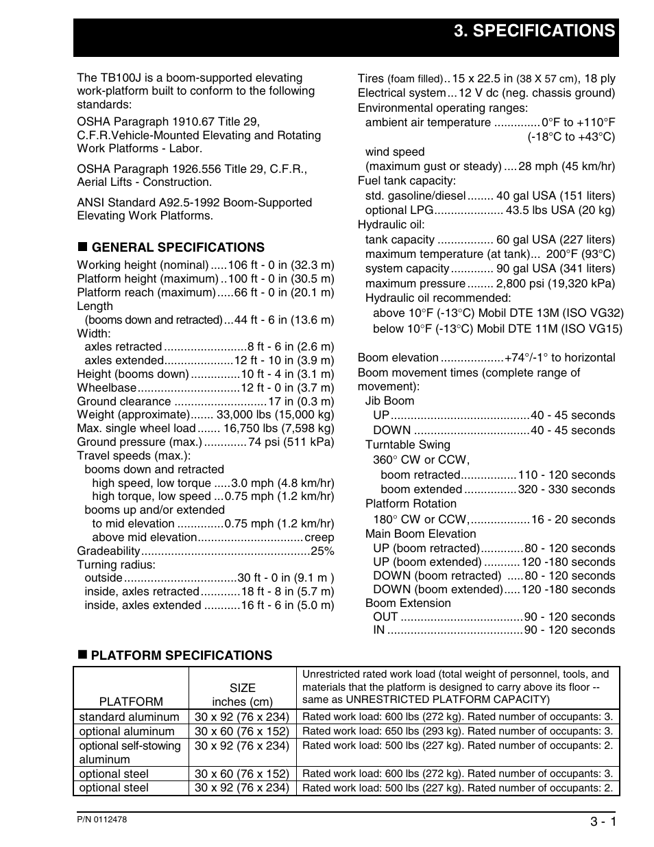 Specifications | Snorkel TB100J User Manual | Page 21 / 89