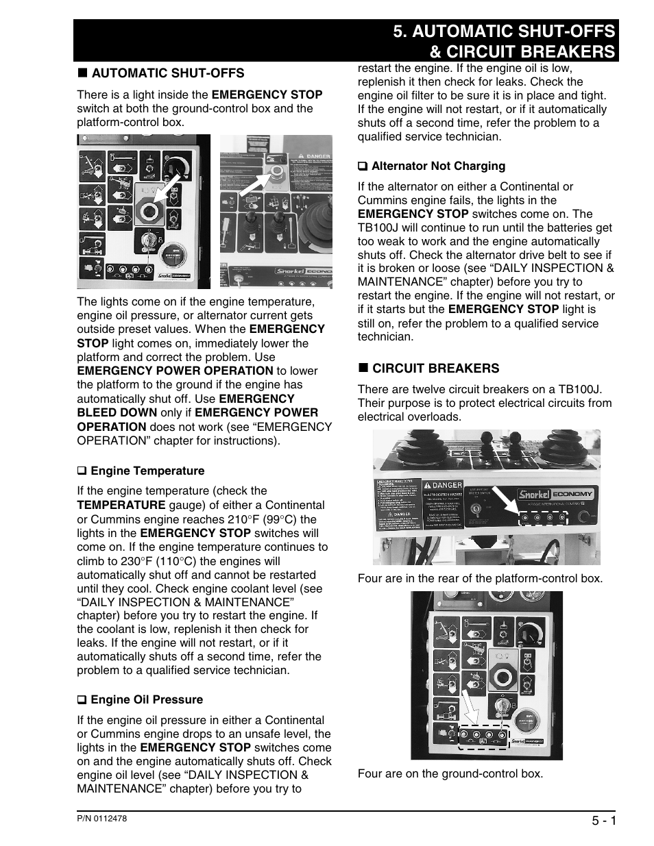 Automatic shut-offs & circuit breakers | Snorkel TB100J User Manual | Page 29 / 89