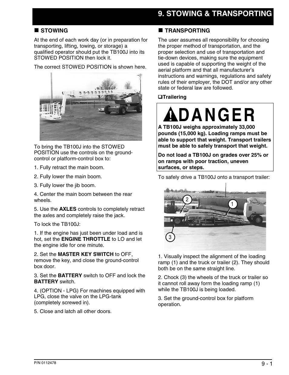 Stowing & transporting | Snorkel TB100J User Manual | Page 56 / 89