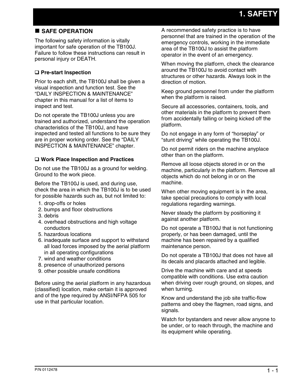 Safety | Snorkel TB100J User Manual | Page 7 / 89