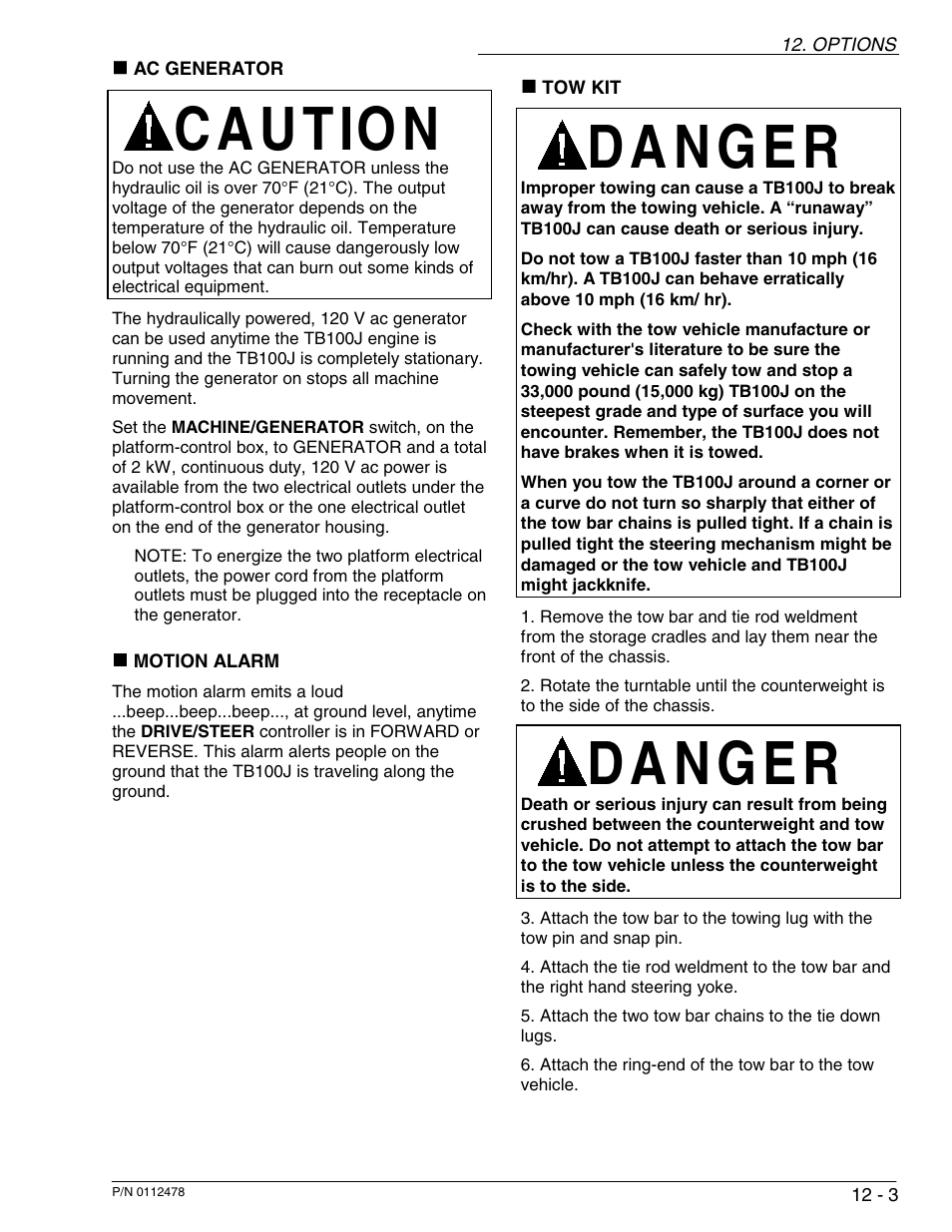 C a u tio n | Snorkel TB100J User Manual | Page 78 / 89