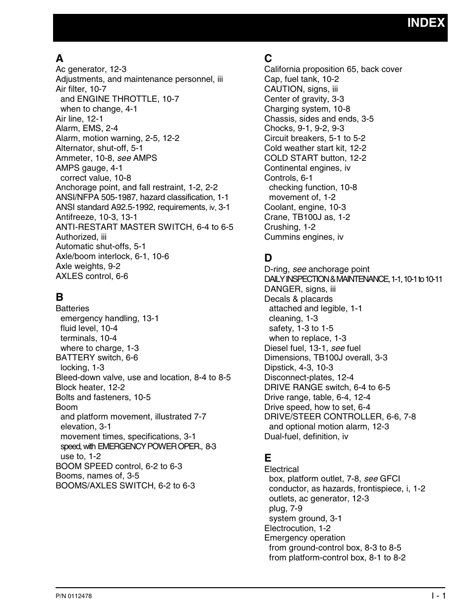 Index | Snorkel TB100J User Manual | Page 84 / 89