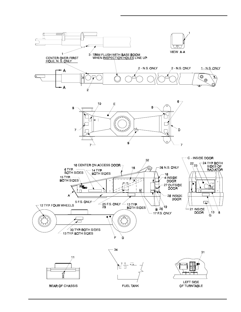 Placards and decals inspection drawing 1 | Snorkel TB120 2000 User Manual | Page 75 / 96