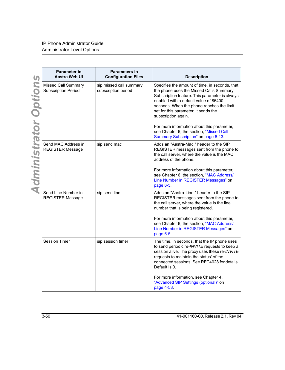 Administrator options | Aastra Telecom SIP 57I User Manual | Page 108 / 818