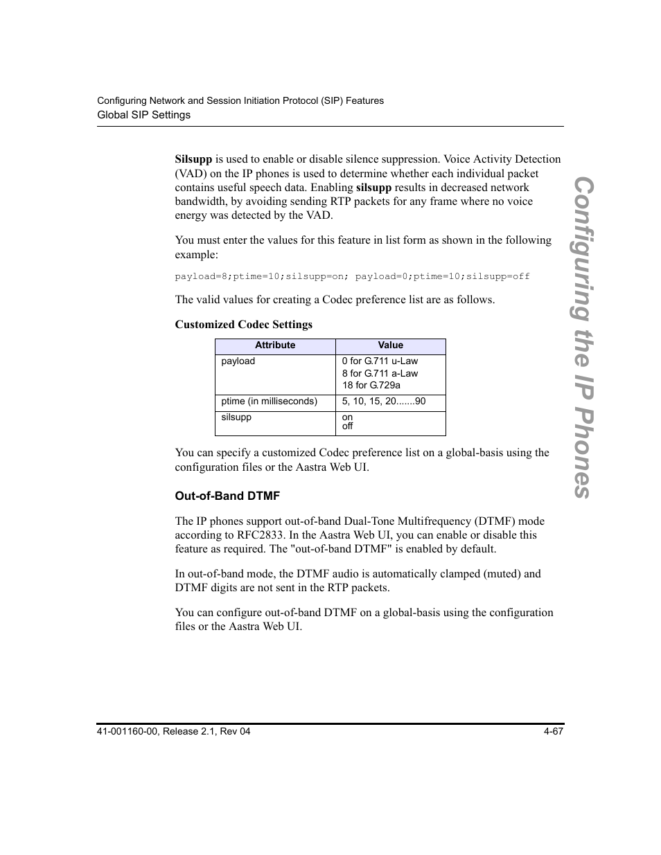 Out-of-band dtmf, Configuring the ip phones | Aastra Telecom SIP 57I User Manual | Page 191 / 818