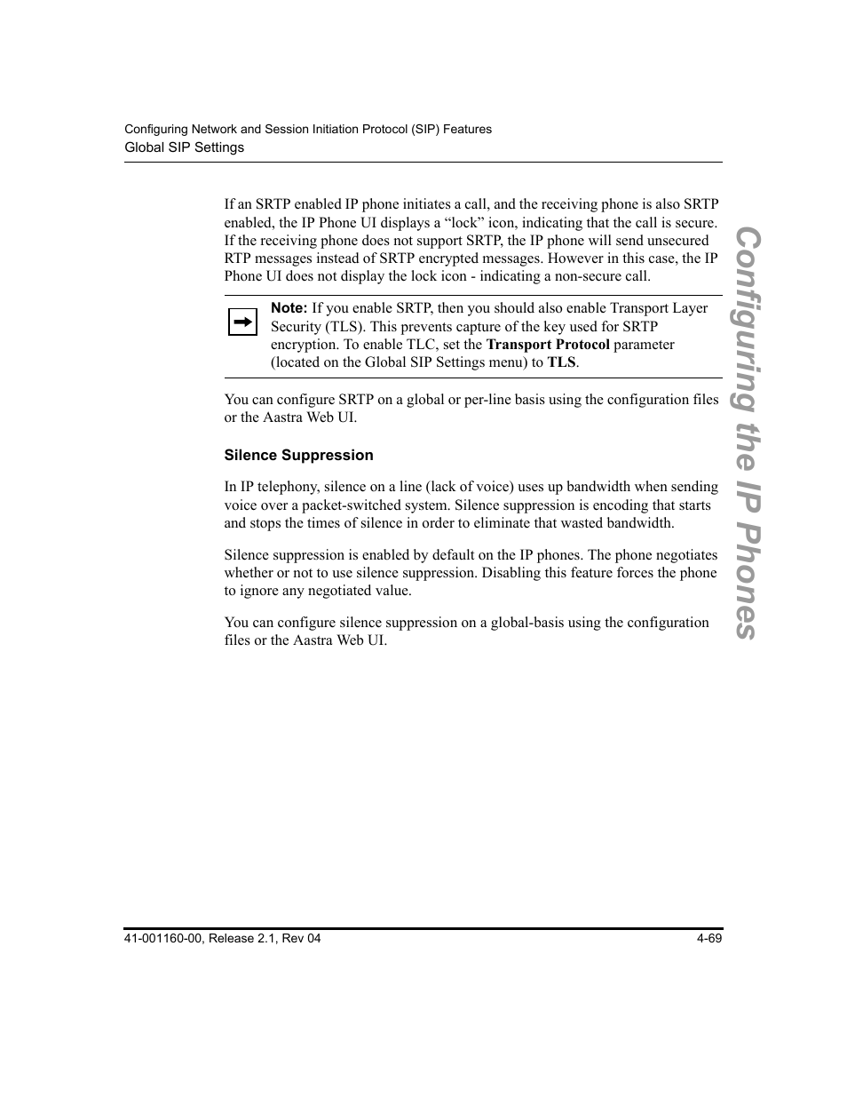 Silence suppression, Configuring the ip phones | Aastra Telecom SIP 57I User Manual | Page 193 / 818