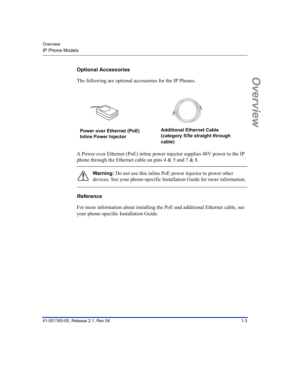 Optional accessories, Reference, Overview | Aastra Telecom SIP 57I User Manual | Page 21 / 818