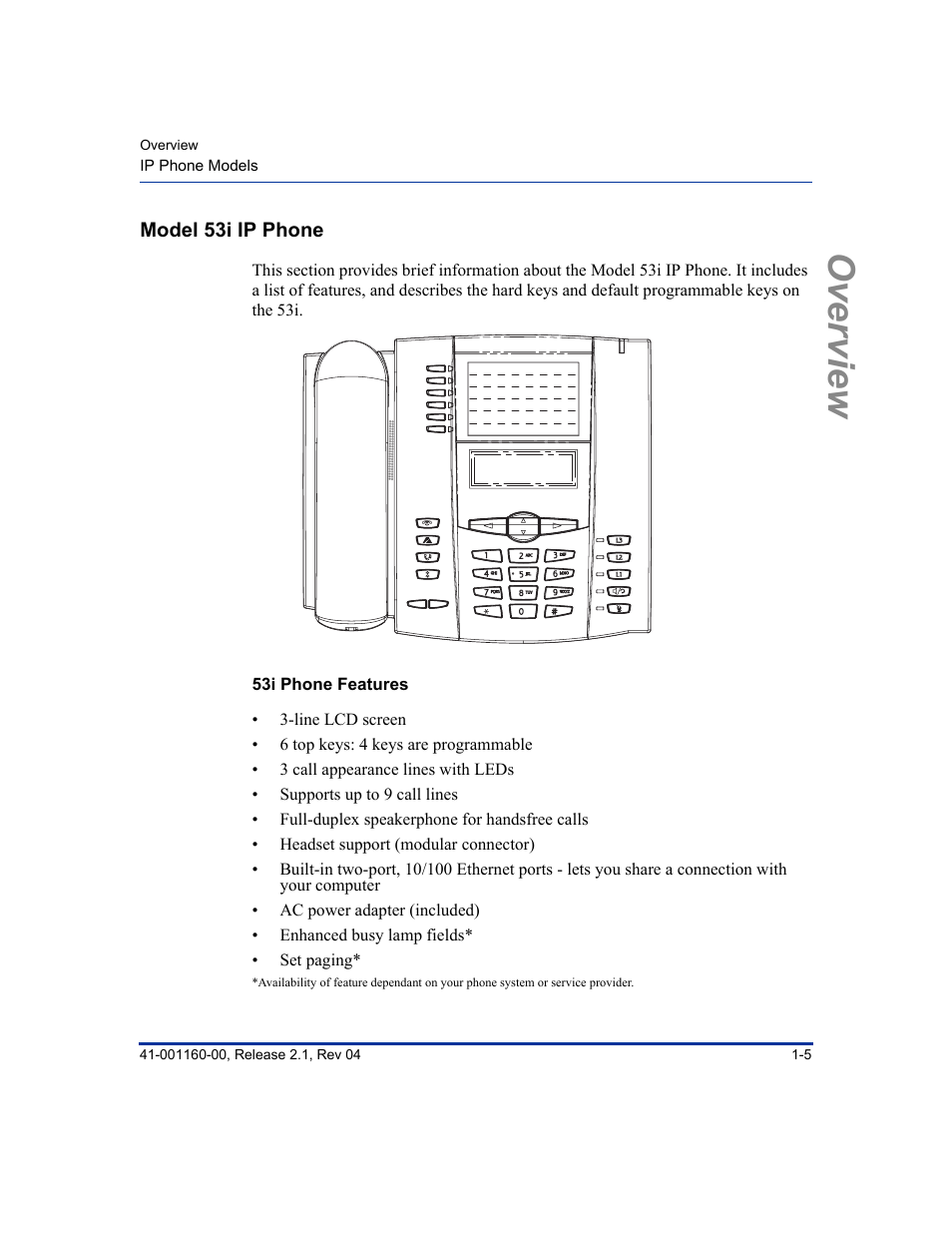 Model 53i ip phone, 53i phone features, Model 53i ip phone -5 | Overview | Aastra Telecom SIP 57I User Manual | Page 23 / 818