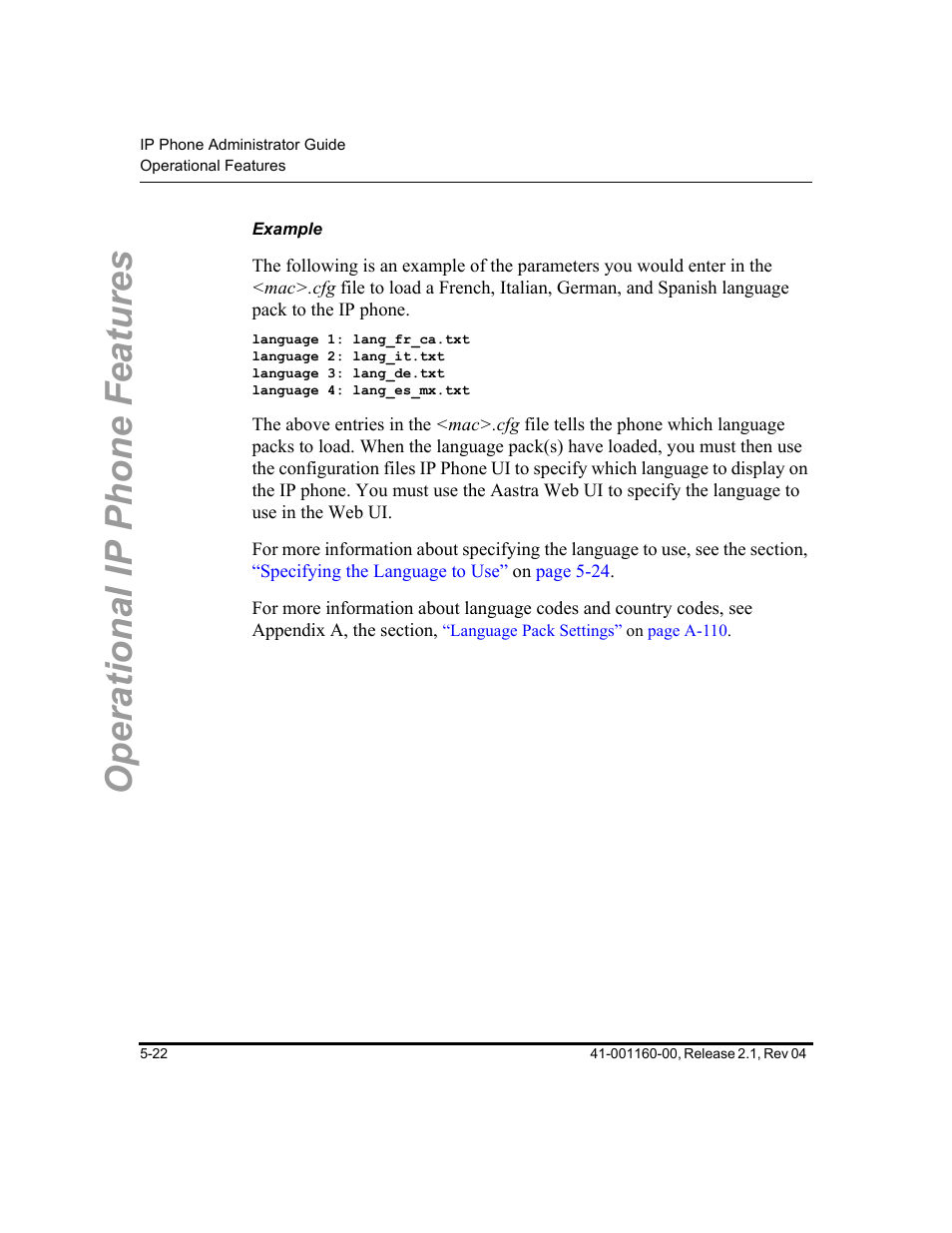 Example, Operational ip phone features | Aastra Telecom SIP 57I User Manual | Page 232 / 818