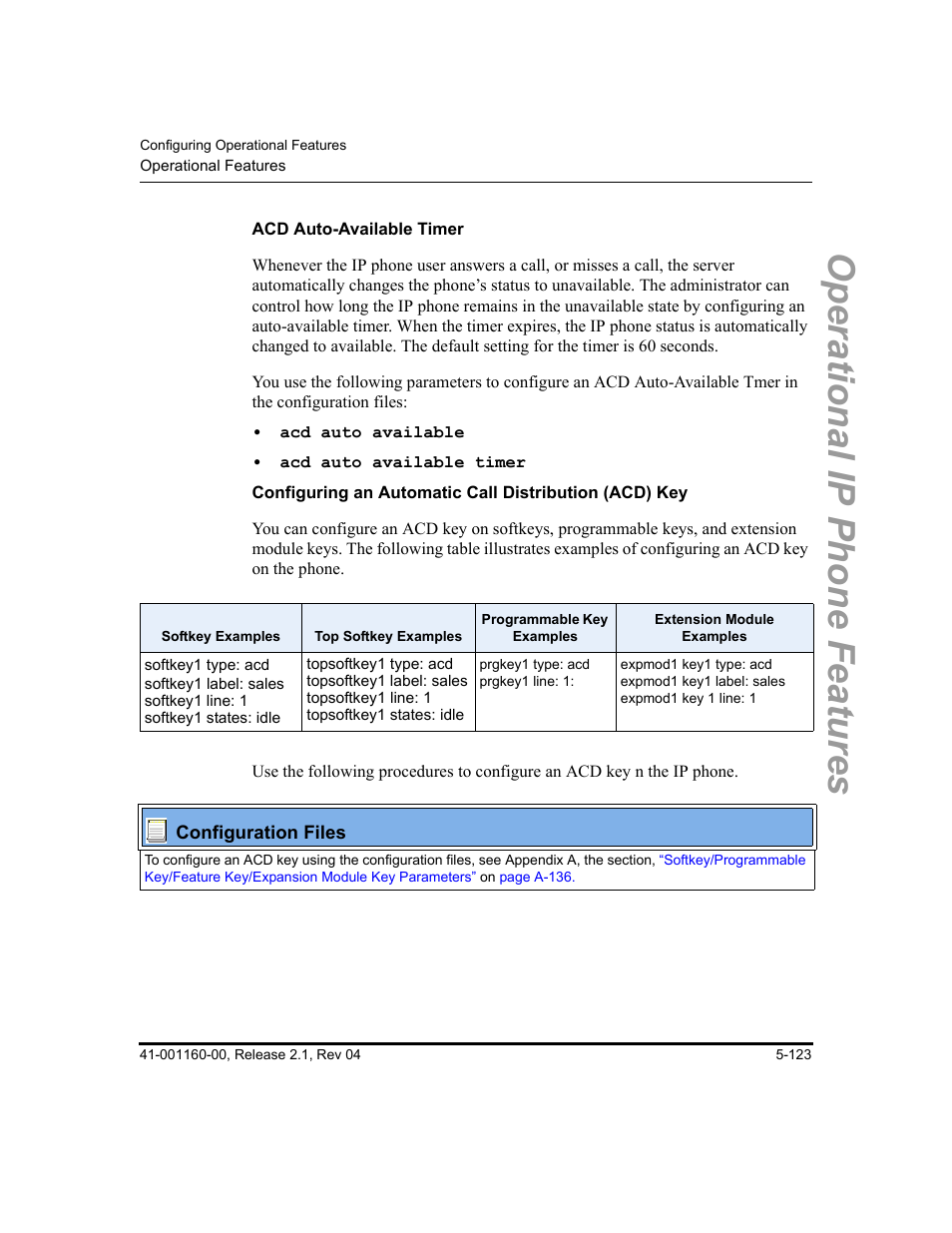 Acd auto-available timer, Operational ip phone features | Aastra Telecom SIP 57I User Manual | Page 333 / 818