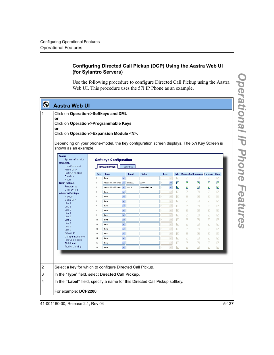 Operational ip phone features | Aastra Telecom SIP 57I User Manual | Page 347 / 818
