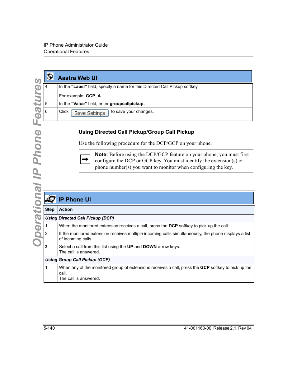 Using directed call pickup/group call pickup, Operational ip phone features | Aastra Telecom SIP 57I User Manual | Page 350 / 818