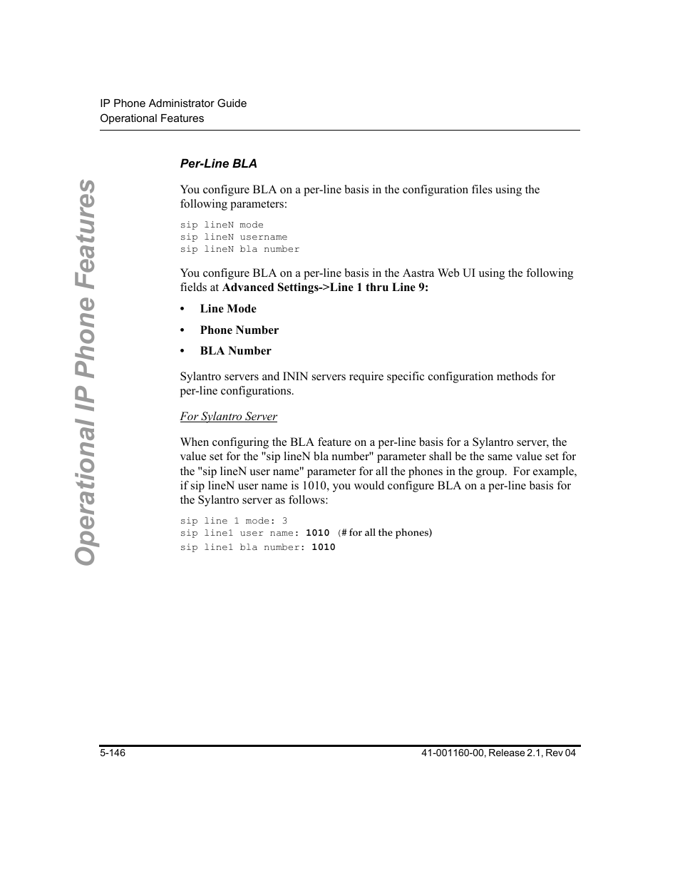 Per-line bla, Operational ip phone features | Aastra Telecom SIP 57I User Manual | Page 356 / 818