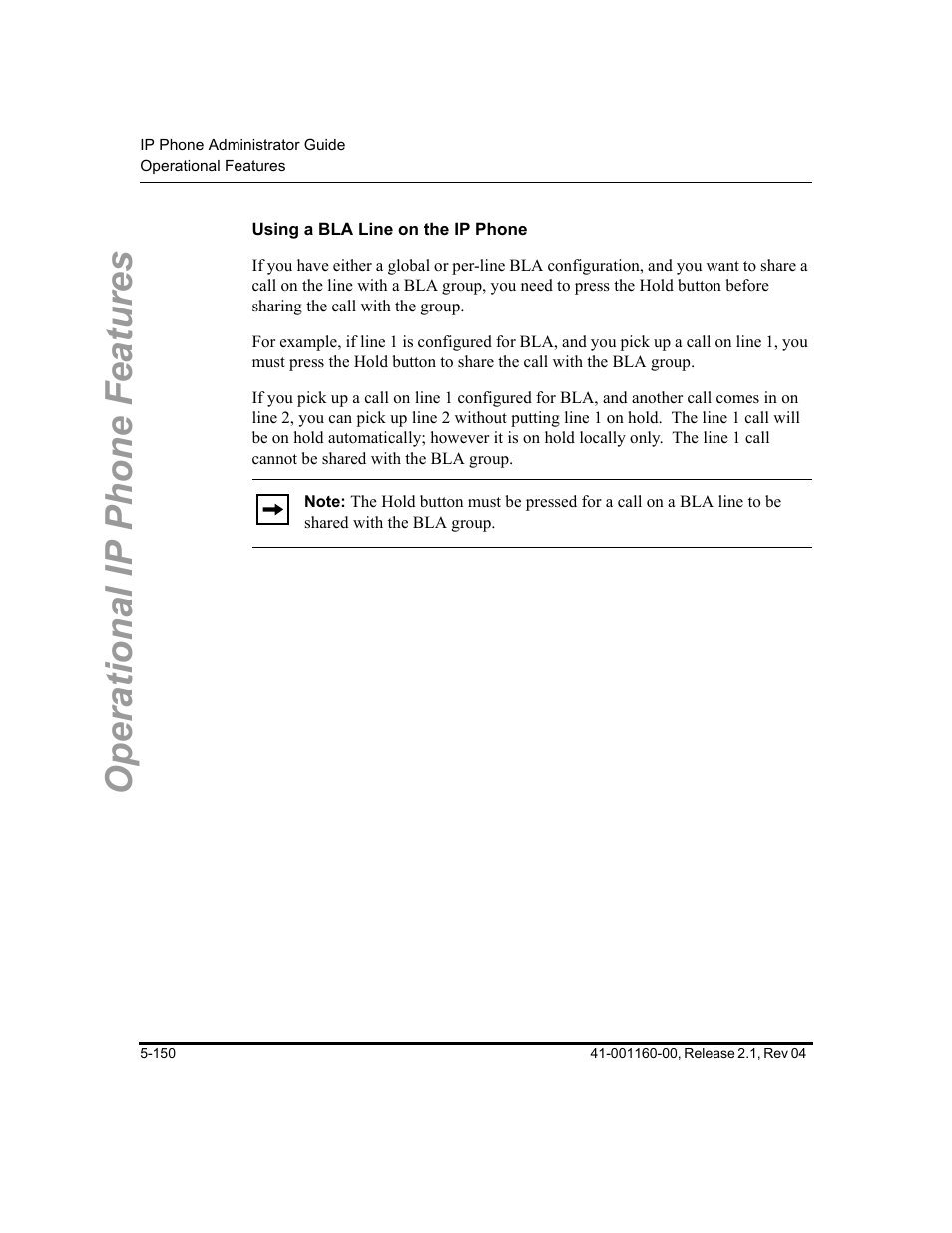 Using a bla line on the ip phone, Operational ip phone features | Aastra Telecom SIP 57I User Manual | Page 360 / 818