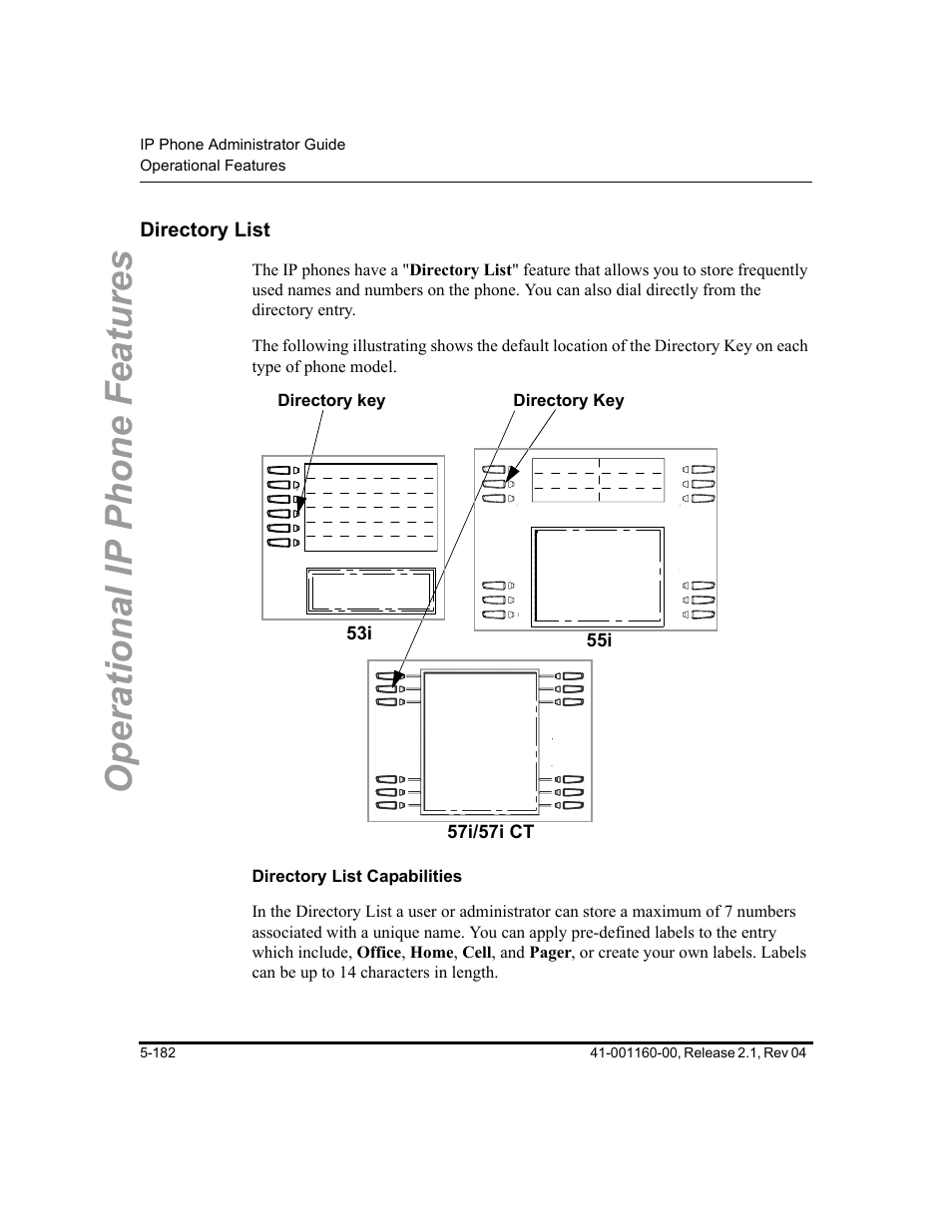 Directory list, Directory list capabilities, Directory list -182 | Operational ip phone features | Aastra Telecom SIP 57I User Manual | Page 392 / 818