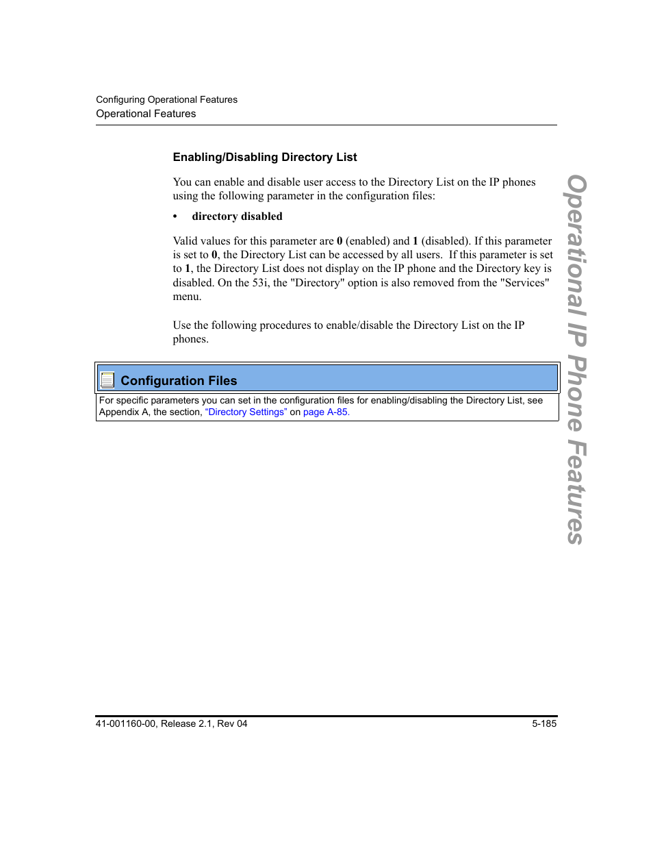 Enabling/disabling directory list, Operational ip phone features | Aastra Telecom SIP 57I User Manual | Page 395 / 818