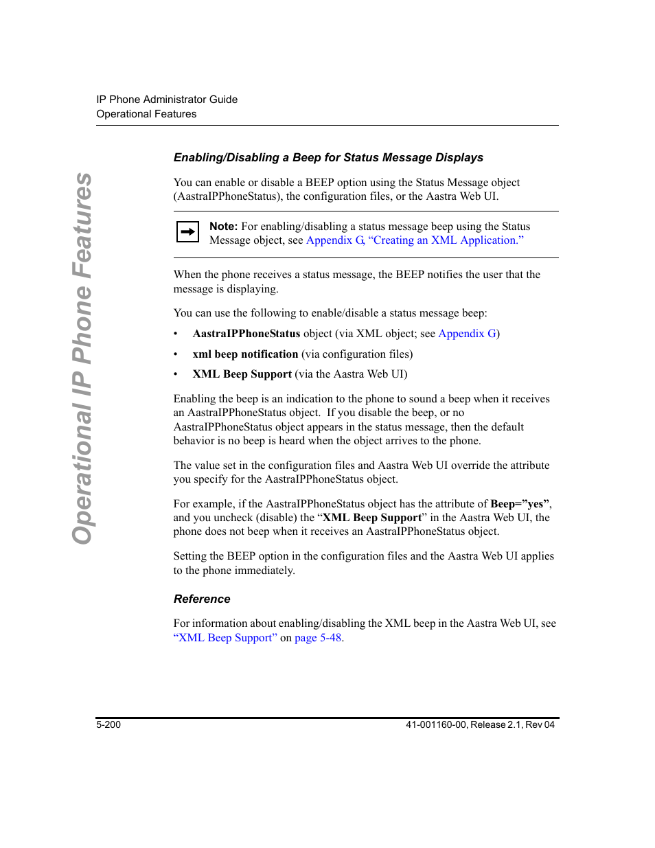 Reference, Operational ip phone features | Aastra Telecom SIP 57I User Manual | Page 410 / 818