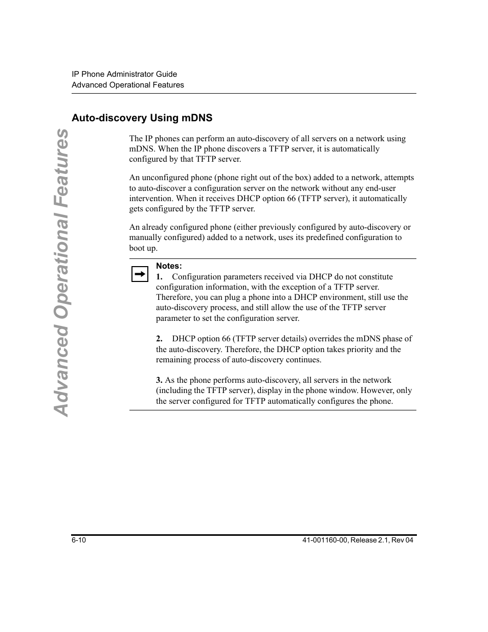 Auto-discovery using mdns, Auto-discovery using mdns -10, Advanced operational features | Aastra Telecom SIP 57I User Manual | Page 448 / 818