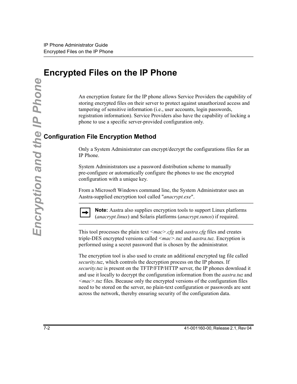 Encrypted files on the ip phone, Configuration file encryption method, Encrypted files on the ip phone -2 | Configuration file encryption method -2, Encryption and the ip phone | Aastra Telecom SIP 57I User Manual | Page 472 / 818