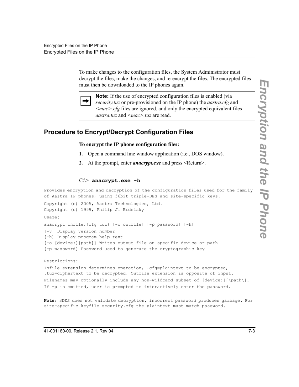 Procedure to encrypt/decrypt configuration files, Encryption and the ip phone | Aastra Telecom SIP 57I User Manual | Page 473 / 818