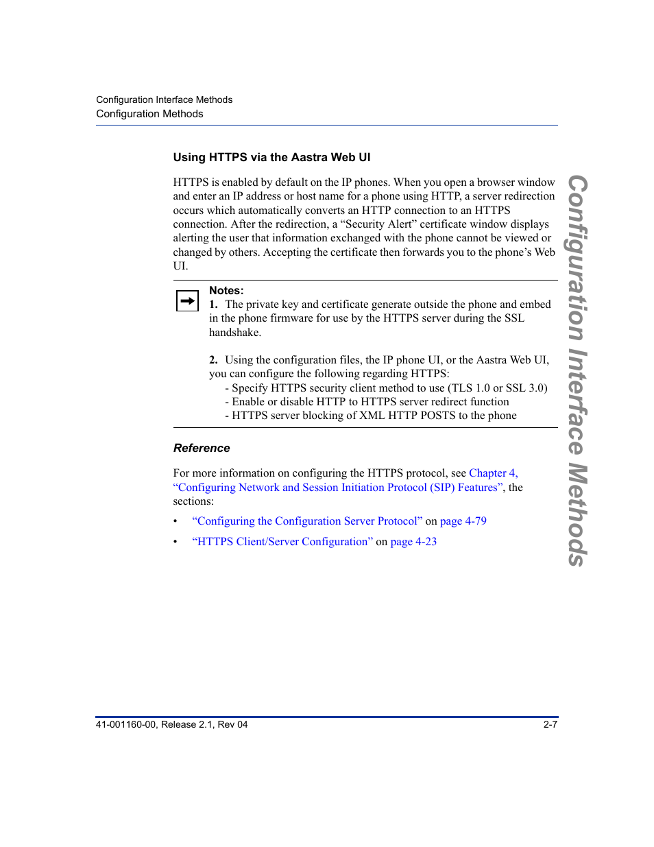 Using https via the aastra web ui, Reference, Configuration interface methods | Aastra Telecom SIP 57I User Manual | Page 49 / 818