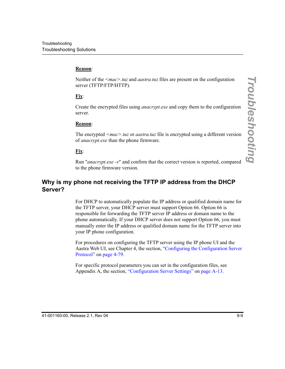 Troubleshooting | Aastra Telecom SIP 57I User Manual | Page 495 / 818