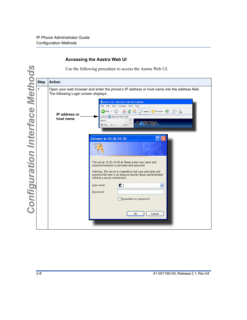 Accessing the aastra web ui, Configuration interface methods | Aastra Telecom SIP 57I User Manual | Page 50 / 818