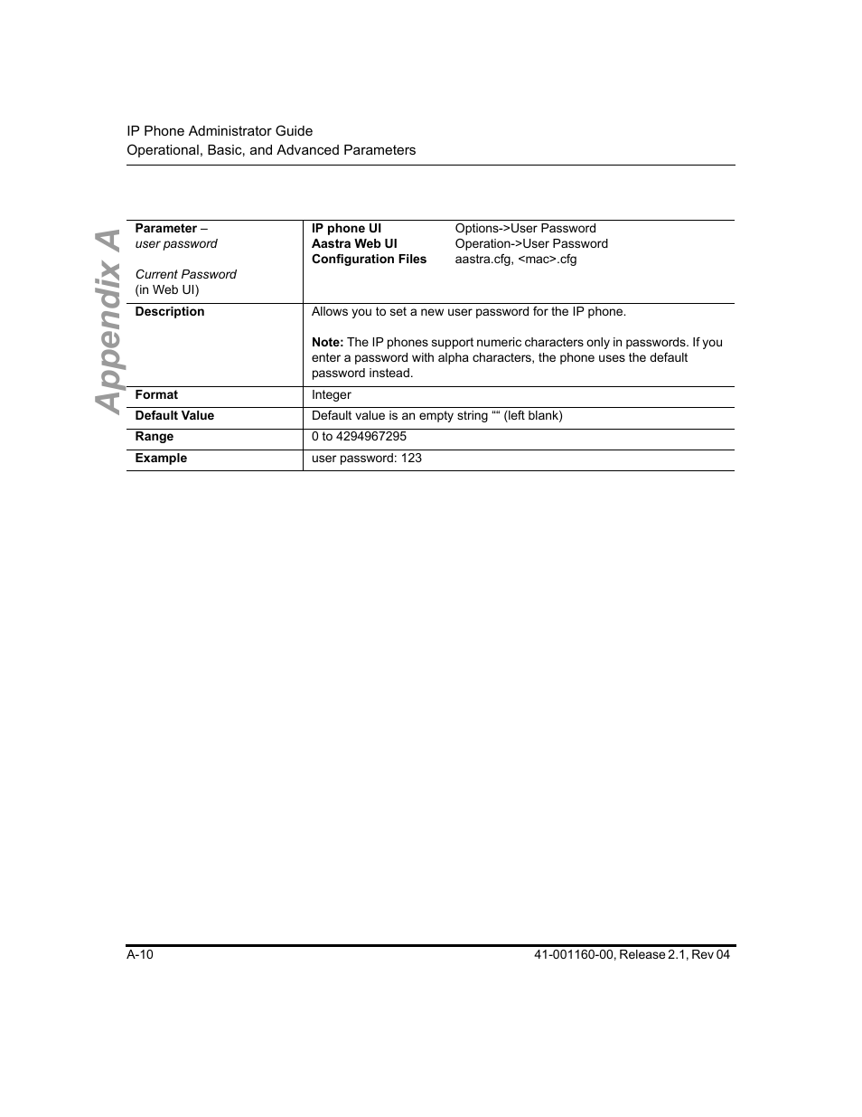 Appendix a | Aastra Telecom SIP 57I User Manual | Page 512 / 818