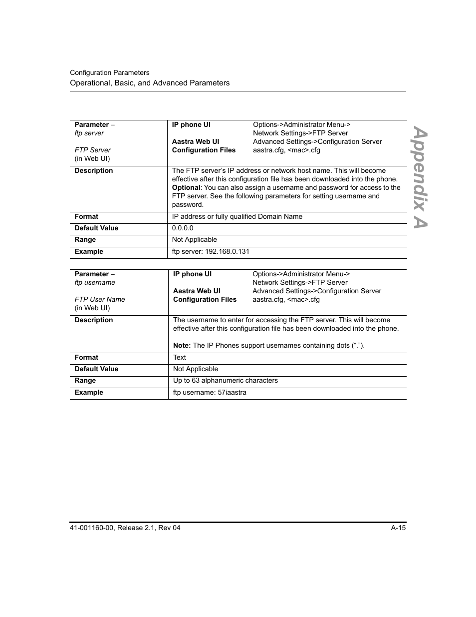 Appendix a | Aastra Telecom SIP 57I User Manual | Page 517 / 818
