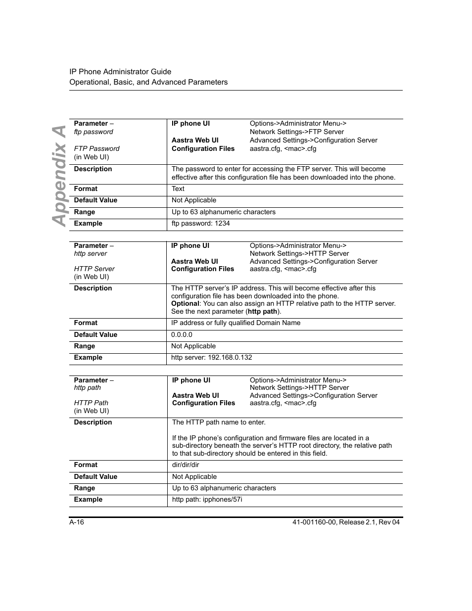 Appendix a | Aastra Telecom SIP 57I User Manual | Page 518 / 818