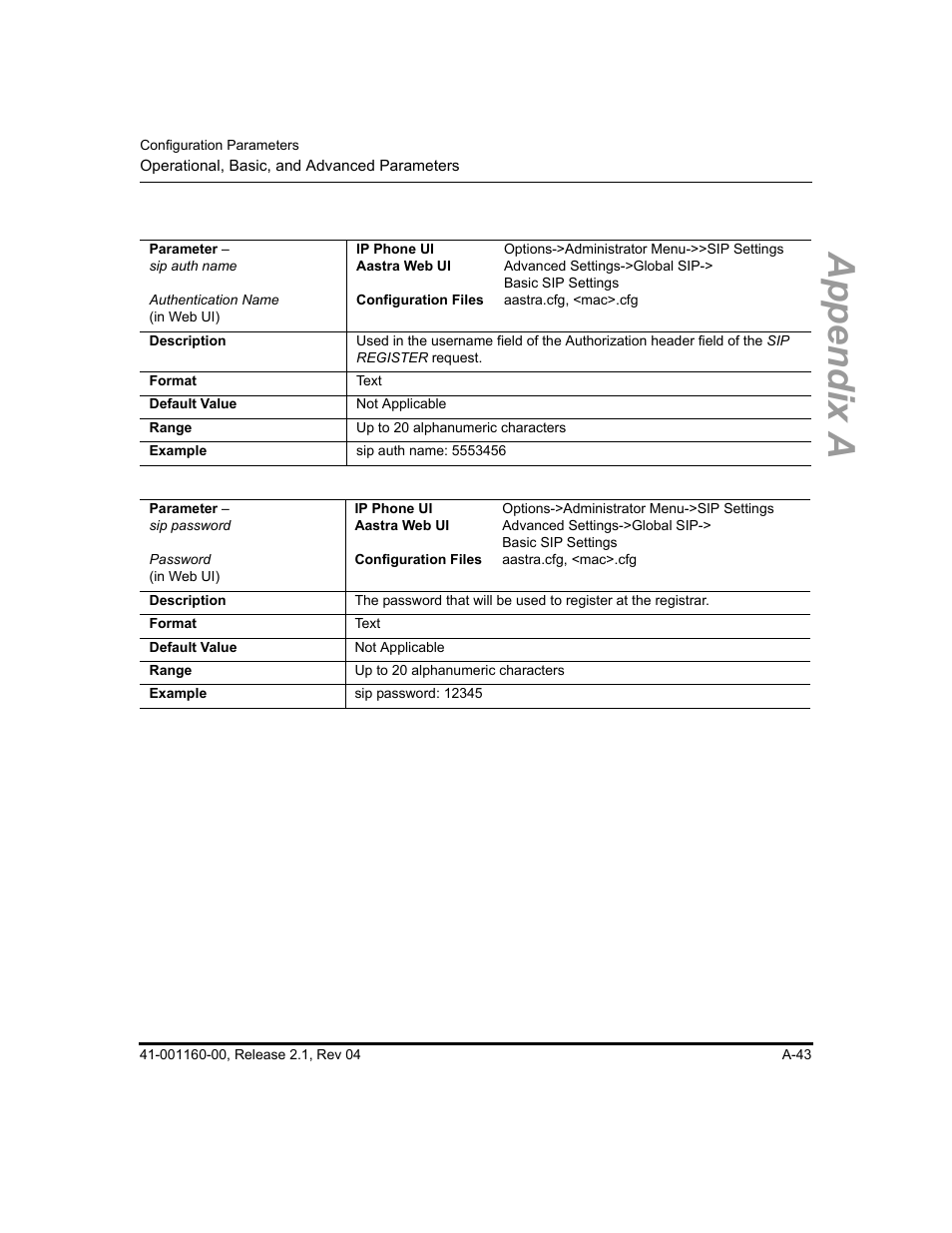 Appendix a | Aastra Telecom SIP 57I User Manual | Page 545 / 818