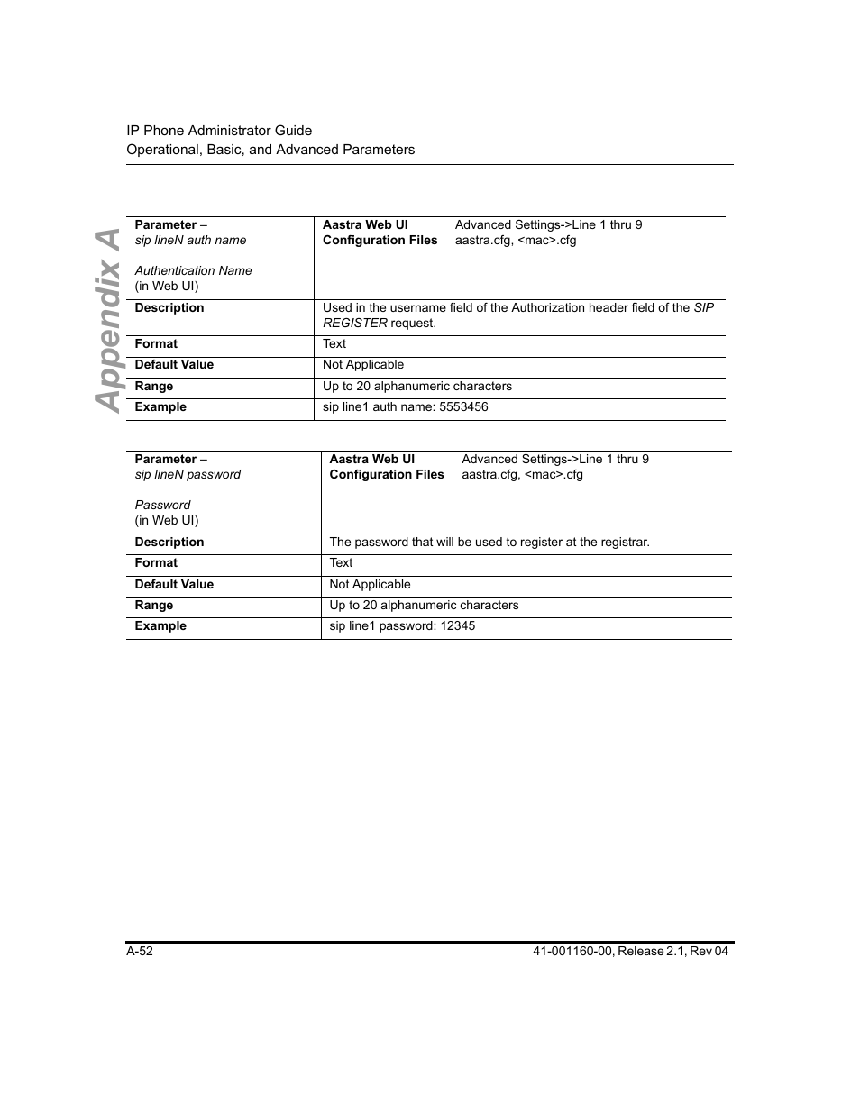 Appendix a | Aastra Telecom SIP 57I User Manual | Page 554 / 818