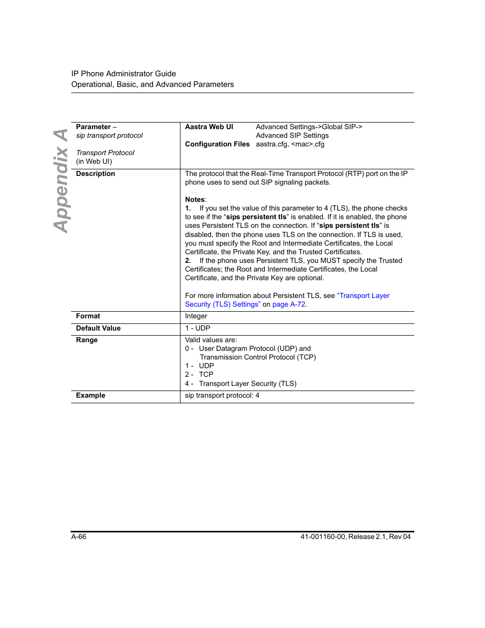 Appendix a | Aastra Telecom SIP 57I User Manual | Page 568 / 818