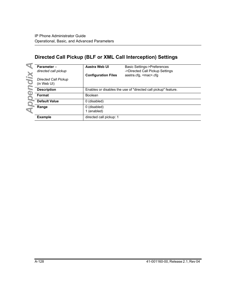 Appendix a | Aastra Telecom SIP 57I User Manual | Page 630 / 818