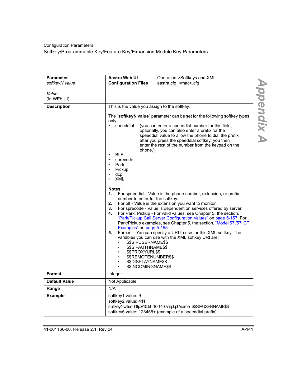 Appendix a | Aastra Telecom SIP 57I User Manual | Page 643 / 818