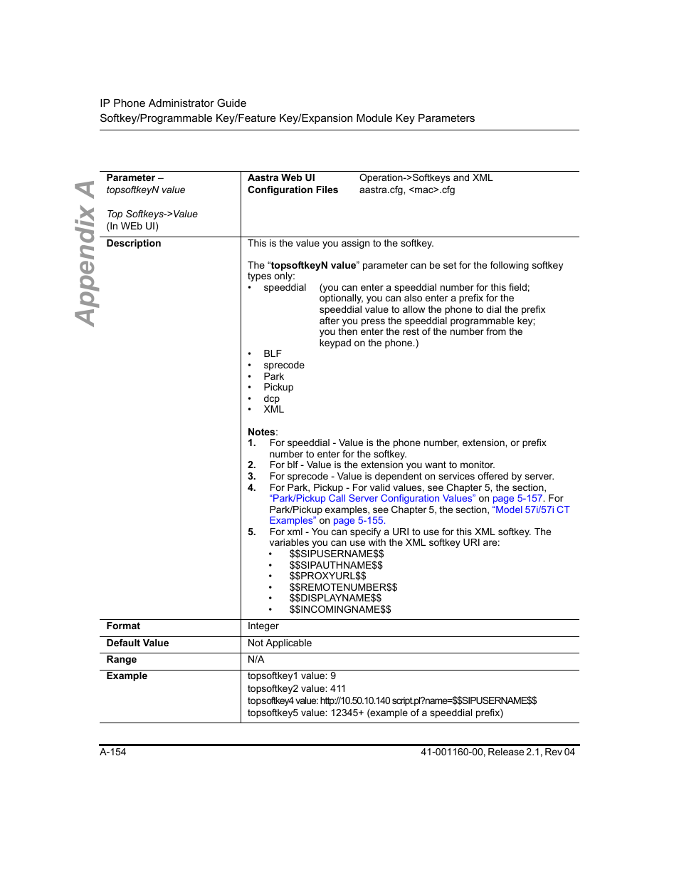 Appendix a | Aastra Telecom SIP 57I User Manual | Page 656 / 818
