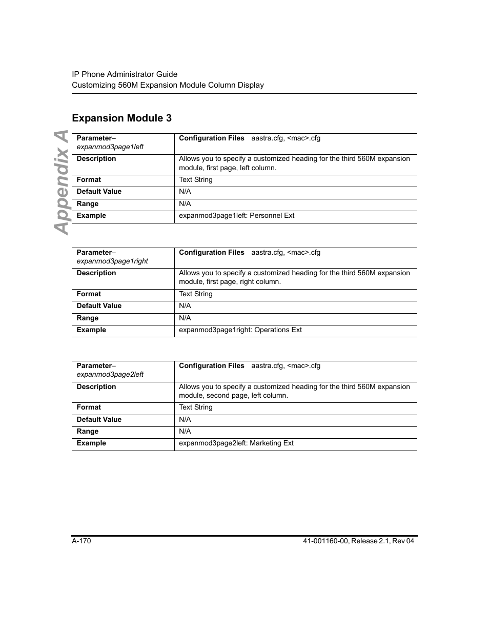 Expansion module 3, Appendix a | Aastra Telecom SIP 57I User Manual | Page 672 / 818