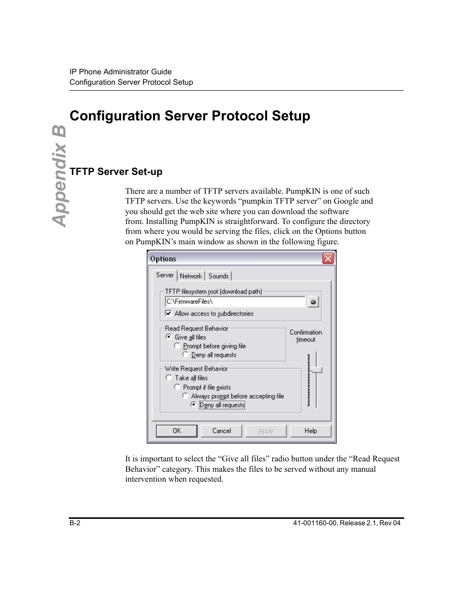 Configuration server protocol setup, Tftp server set-up, Appendix b | Aastra Telecom SIP 57I User Manual | Page 682 / 818