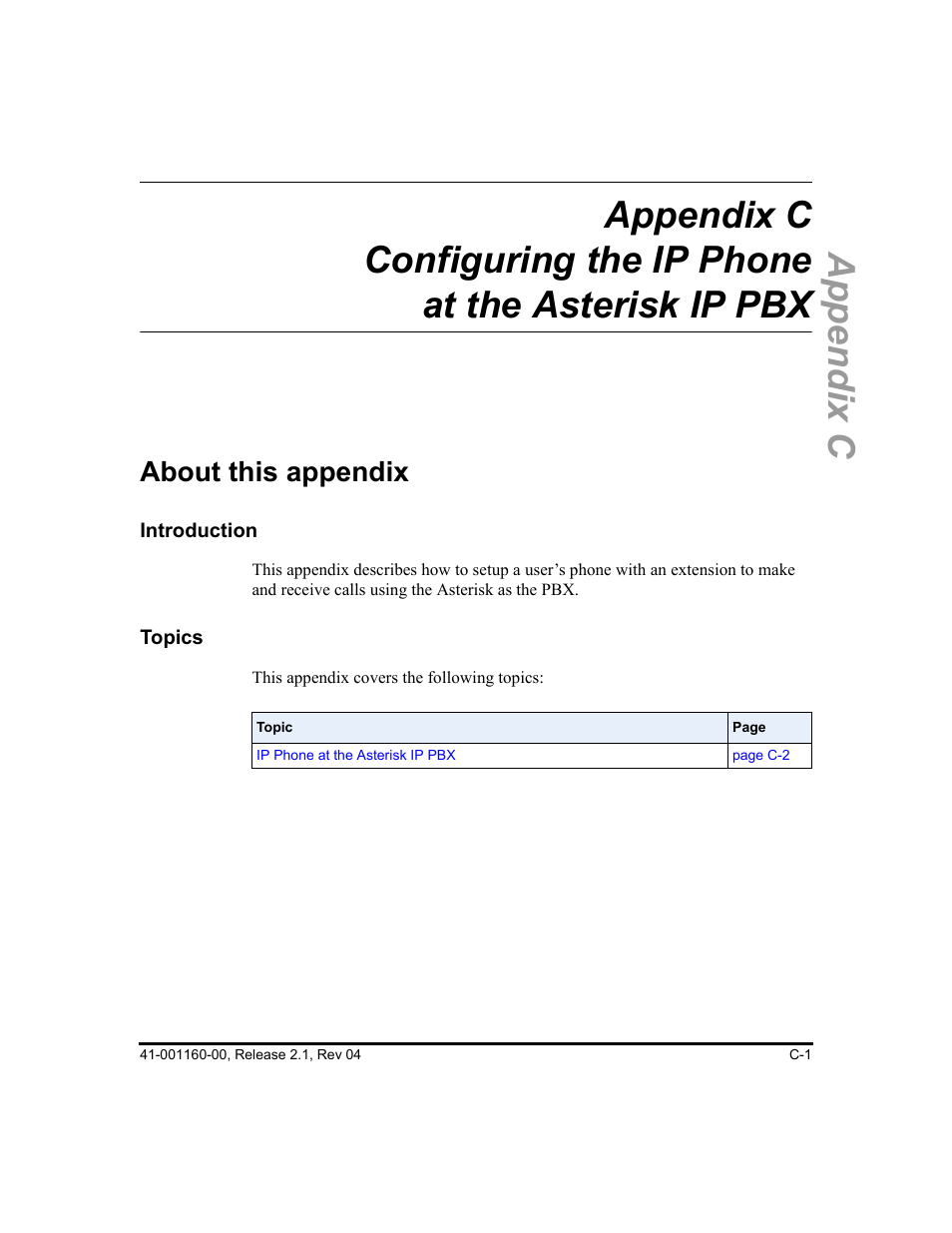 About this appendix, Appendix c, Configuring the ip phone at the asterisk ip pbx | Aastra Telecom SIP 57I User Manual | Page 685 / 818