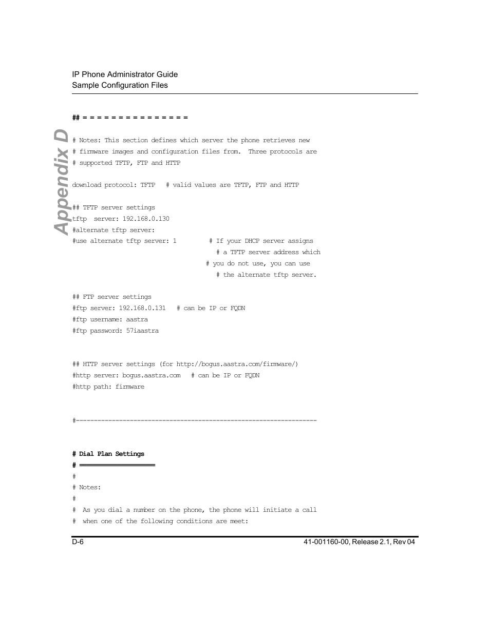 Appendix d | Aastra Telecom SIP 57I User Manual | Page 694 / 818