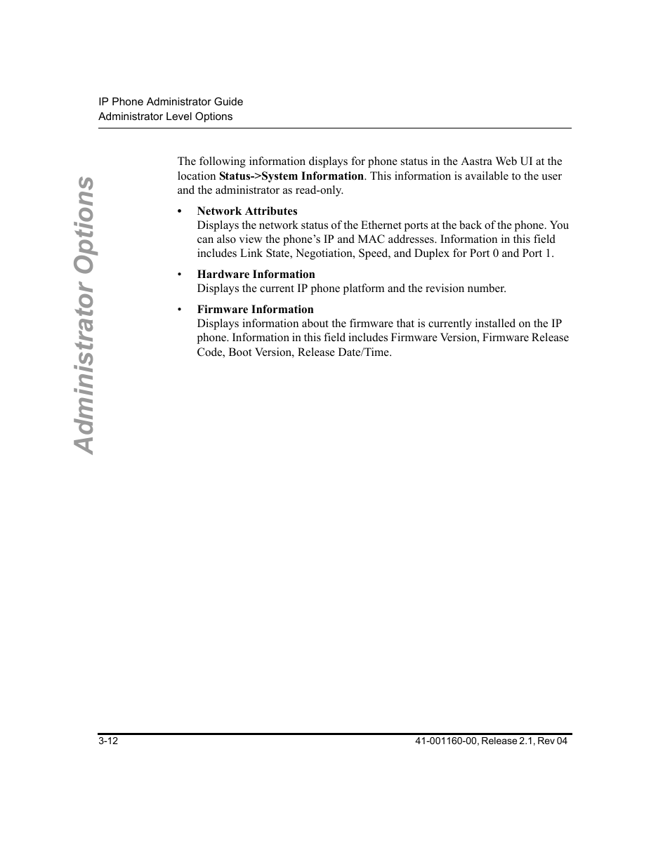 Administrator options | Aastra Telecom SIP 57I User Manual | Page 70 / 818