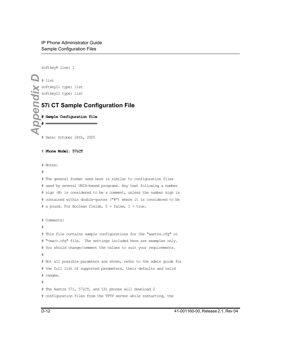 57i ct sample configuration file, Appendix d | Aastra Telecom SIP 57I User Manual | Page 700 / 818