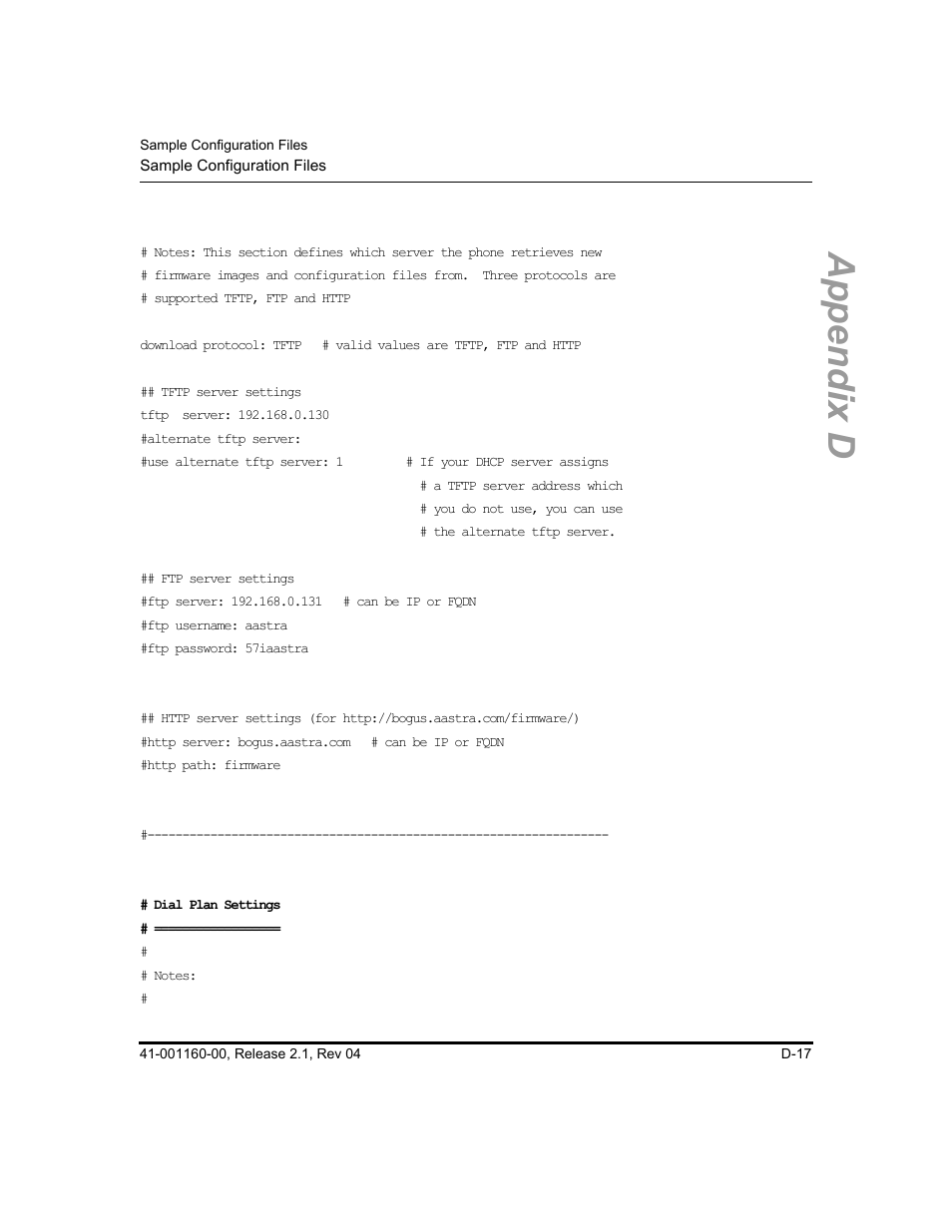 Appendix d | Aastra Telecom SIP 57I User Manual | Page 705 / 818