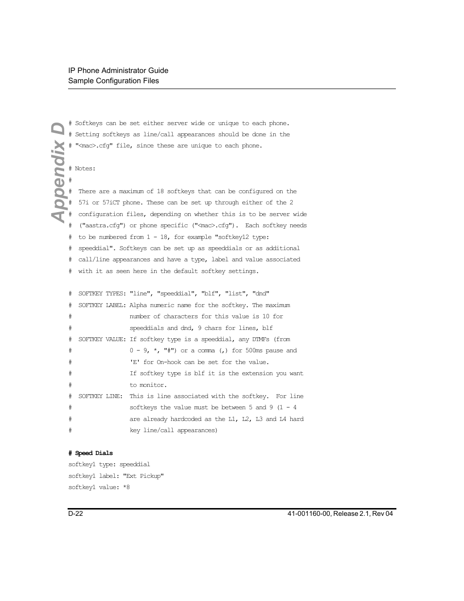 Appendix d | Aastra Telecom SIP 57I User Manual | Page 710 / 818
