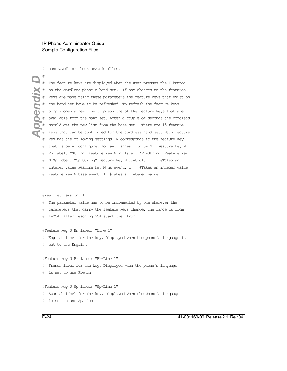 Appendix d | Aastra Telecom SIP 57I User Manual | Page 712 / 818